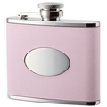 4 Oz. Pink Leather Bonded Stainless Steel Flask with Center Oval Plate